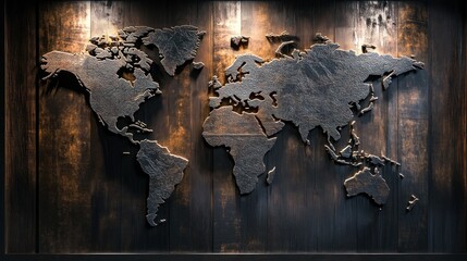 World map illustration in dark gray tones