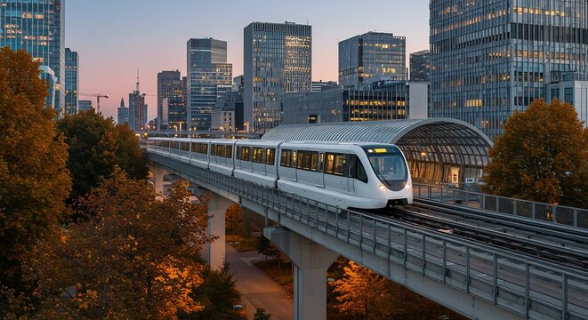 Futuristic Maglev Train in Smart City Autumn