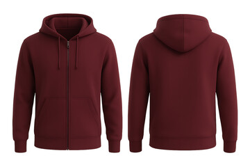 Maroon hoodie front and back view for mockup isolated on transparent background