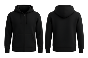 Black hoodie front and back view for mockup isolated on transparent background
