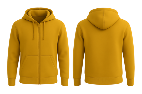 Yellow hoodie front and back view for mockup isolated on transparent background