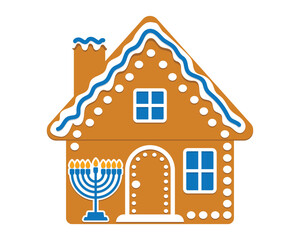 Hanukkah gingerbread house with menorah