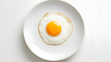 White, bright minimalist food photography. Egg sits on plate, clean kitchen surface. Use for cookbooks, food blogs, menu design.