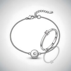 Obraz premium Elegant Silver Bracelet and Ring Set with Pearl and Diamond Accents.