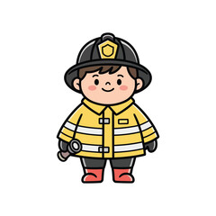 Cute Outline Smiling Firefighter Character Illustration Wearing Uniform and Helmet