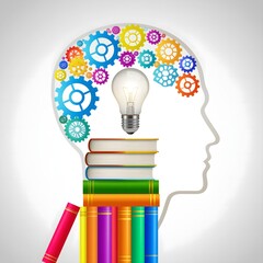 Creative Head Silhouette Filled with Books and Gears