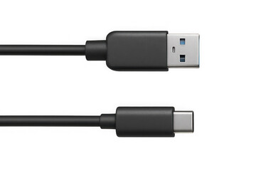 Modern usb type-c and type-a charging cable connectors for devices and electronics isolated on transparent background