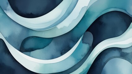 Abstract watercolor waves in blue and teal tones