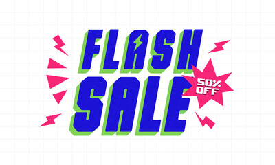 Flash Sale banner, poster template. Retro pop art design. Sticker, label isolated on white background. Vector illustration
