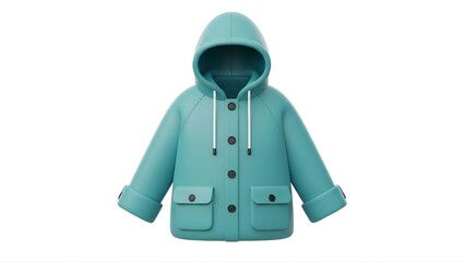 Aqua hooded raincoat fashion apparel outerwear clothing garment style trendy weather protection wear 100 char on transparent background