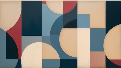 Geometric abstract artwork in muted blue and beige tones