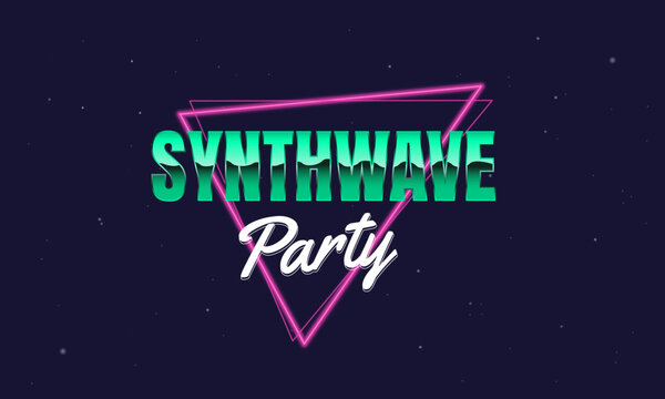 Synthwave party logo. Retro futuristic logo template. Retrowave, Synthwave, Vaporwave design. Vector Print for T-shirt, typography.