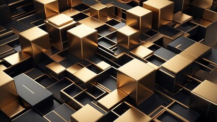 Gold and black 3D cubes in abstract geometric composition
