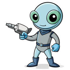 Cartoon alien character holding a futuristic ray gun