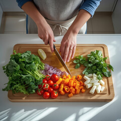 woman cutting vegetables