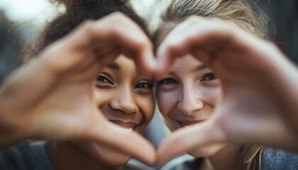 Happy Friends Create Heart Shape With Hands - A Joyful Moment Captured In A Sweet Gesture By These Girlfriends.