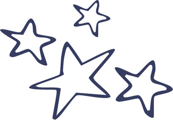 Four Hand-Drawn Blue Outlined Stars of Varying Sizes Simple Graphic Illustration.