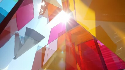 Abstract View of Stained Glass Panels With Geometric Shapes and Bright Colors - Powered by Adobe
