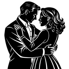 Elegant couple dancing together in silhouette