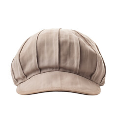 Linen newsboy cap on white; studio isolated product shot with stitched panels and soft brim; cap styled for casual fashion and vintage streetwear; cap texture highlighted for clean minimal theme