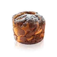 Cruffin with halva and chocolate on a white background