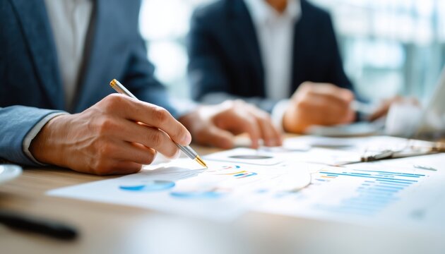 Meeting With Business Advisor And Investment Consultant In The Meeting Room To Analyze And Discuss Financial Report Situation.
