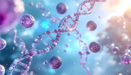 Microscopic DNA Strand Surrounded by Cells