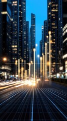 Obraz premium Sunset illuminates solar panels and wind turbines, symbolizing renewable energy in a dynamic stock market landscape