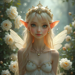 cute fairy of the white roses