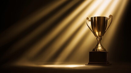 elite. A shining gold trophy on a velvet podium with dramatic spotlight. event key visuals, club posters, designed for fitness apps and gym onboarding, drives event promotion.