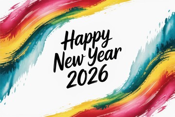 Happy New Year 2026 banner with multicolored abstract watercolor paint strokes and grunge texture