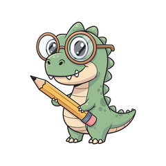 Cute Dino with Glasses and Pencil