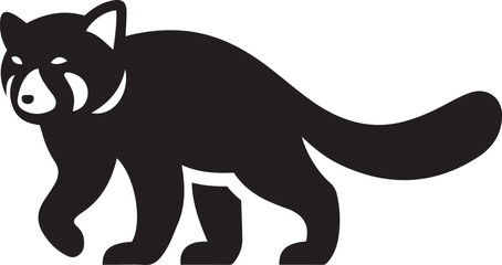 Black silhouette of a red panda walking on a white background, Simple red panda animal vector graphic