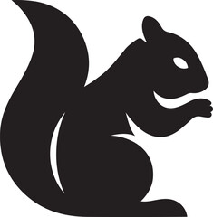 Black silhouette of a squirrel holding a nut on a white background, Cute squirrel animal vector design