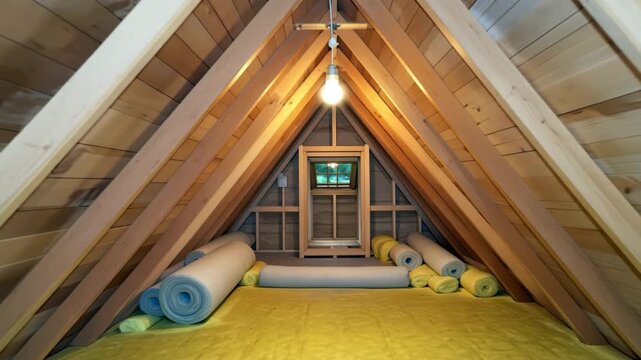 Home Attic Renovation Project with Beams, Trusses and Fiberglass Materials