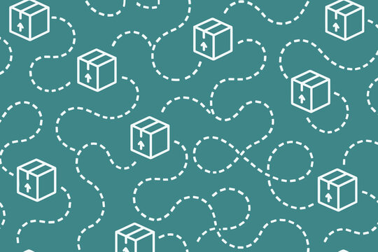 Seamless delivery pattern with packages and dotted travel paths