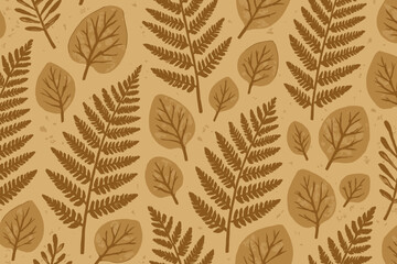 Fototapeta premium Seamless pattern of botanical leaf prints on vintage paper