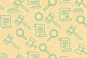 Seamless legal icon pattern with gavels and documents