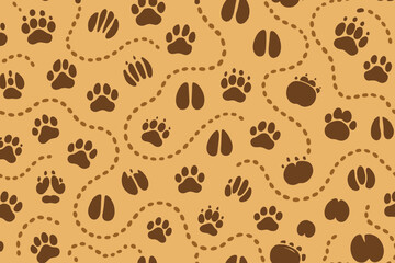 Seamless animal footprints pattern on tan background