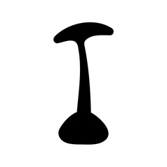 Minimalist black silhouette resembling an alien, mushroom, or futuristic object
