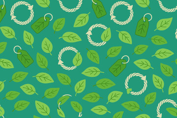 Eco-friendly leaves and recycle tag seamless pattern