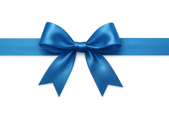 Blue satin ribbon forming a bow for gift wrapping, decoration, and holidays on transparent background