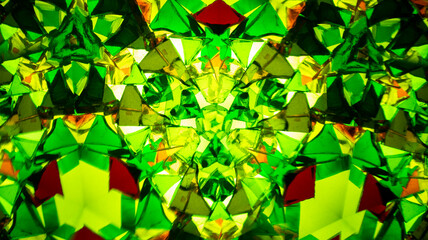 Macro photo of a natural kaleidoscope pattern captured with a camera, featuring vibrant green and...