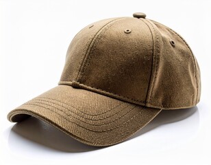 Obraz premium Khaki Cotton Baseball Cap on White Background with Natural Shadows