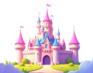 Cartoon Castle with Flags and Clouds