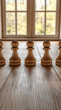 The composition highlights a central figure symbolizing leadership amid a team, emphasizing collaborative dynamics in a minimalist studio