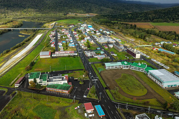 Aerial View of Otoineppu Village, Hokkaido – Rural Town and River Landscape