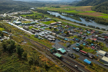 Aerial View of Otoineppu Village, Hokkaido – Rural Town and River Landscape