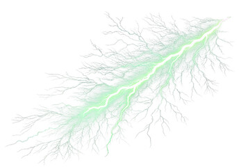 Bright green lightning bolt striking down isolated on transparent background