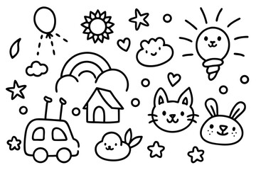 Cute hand drawn doodle elements for kids and creativity